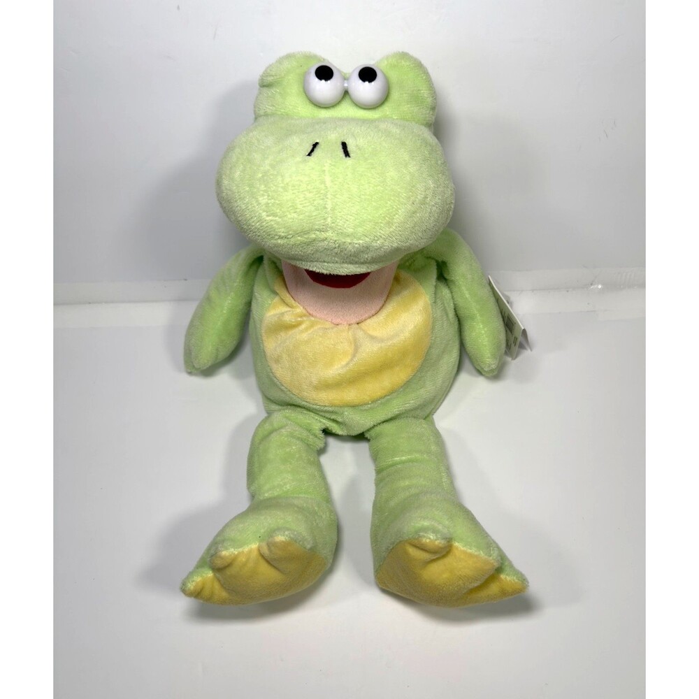 GANZ Hand Puppet Plush Frog Green Musical 14" Stuffed Animal Makes Noise NWT